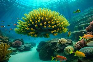 un subacqueo scena con corallo e pesce. ai-generato foto