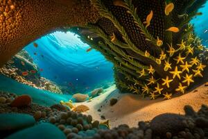 subacqueo scena con stella marina e corallo. ai-generato foto