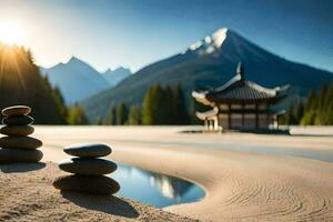 il zen giardino nel il montagne. ai-generato foto