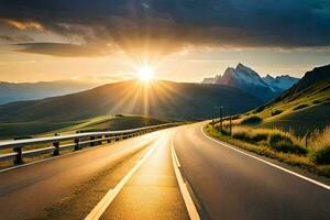 un' strada con il sole splendente al di sopra di esso. ai-generato foto