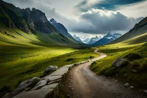 il strada per il montagne. ai-generato foto