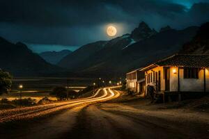 il Luna sorge al di sopra di il villaggio di torres del dolore. ai-generato foto