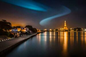 il aurora Borealis al di sopra di il fiume nel il notte. ai-generato foto