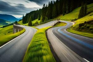 un' avvolgimento strada nel il montagne. ai-generato foto