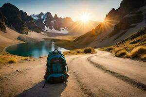 il strada per il lago. ai-generato foto