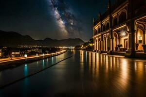 il latteo modo al di sopra di il città a notte. ai-generato foto