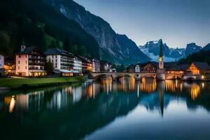 il cittadina di Hallstatt, Austria. ai-generato foto