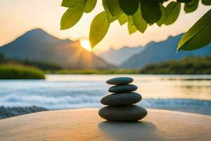 zen pietre su il spiaggia. ai-generato foto