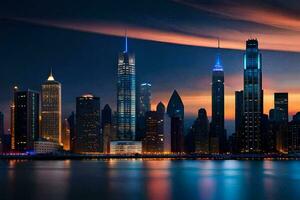 il Chicago orizzonte a notte. ai-generato foto