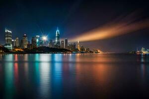 il città luci su a notte nel shanghai. ai-generato foto