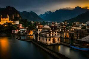 foto sfondo il cielo, montagne, acqua, il città, India, il città, il. ai-generato