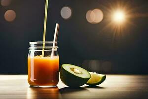 un' bicchiere vaso con un' cannuccia e un' fetta di lime. ai-generato foto