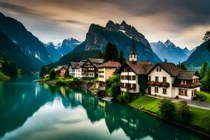 il bellissimo villaggio di Svizzera. ai-generato foto