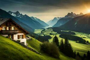 il Casa nel il montagne. ai-generato foto