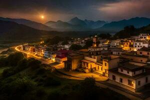 foto sfondo il cielo, montagne, il Luna, il chiaro di luna, il chiaro di luna, il. ai-generato