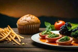 cibo su un' piatto con patatine fritte e verdure. ai-generato foto