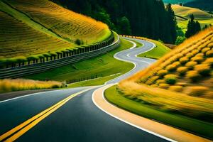 un' avvolgimento strada nel il montagne. ai-generato foto