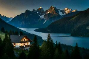 il Casa nel il montagne. ai-generato foto