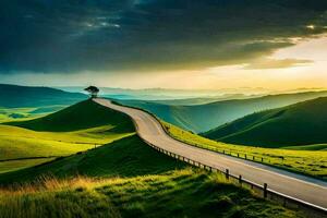 il strada per il tramonto. ai-generato foto