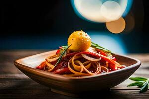 un' ciotola di pasta con verdure e erbe aromatiche. ai-generato foto