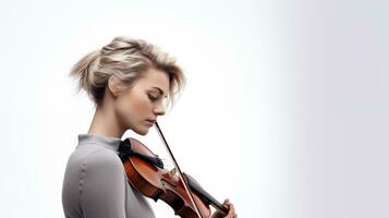 un' femmina violinista giochi musica ai generato foto