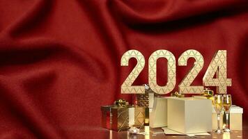 il oro numero e regalo scatola per celebrazione 2024 3d interpretazione foto