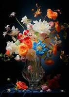 un' vaso pieno con fiori ai generativo foto