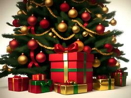 regalo scatola sotto decorato Natale albero - generato Immagine foto