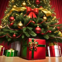 regalo scatola sotto decorato Natale albero - generato Immagine foto