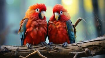 foto di da sciogliere il cuore Due pappagalli con un enfasi su espressione di amore. generativo ai