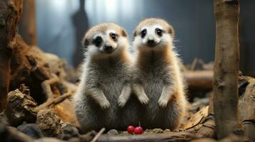 foto di da sciogliere il cuore Due suricati con un enfasi su espressione di amore. generativo ai