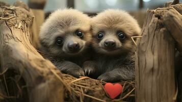 foto di da sciogliere il cuore Due bradipi con un enfasi su espressione di amore. generativo ai