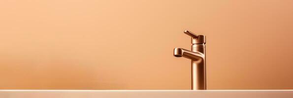 un' elegante minimalista bagno Lavello e rubinetto isolato su un' beige pendenza sfondo foto