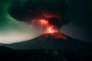 vulcano nero cielo eruzione scena. creare ai foto