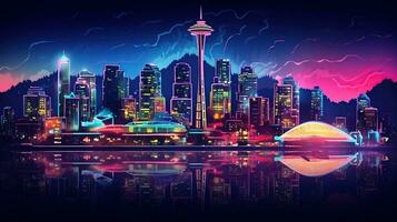 cartolina con notte Vancouver, neon stile. foto