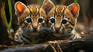 foto di da sciogliere il cuore Due gattopardi con un enfasi su espressione di amore. generativo ai