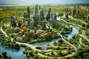 disposizione, progetto di un' moderno città con un' grande verde la zona. greening e natura conservazione concetto. generativo ai foto
