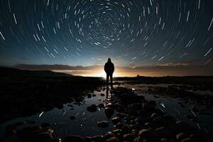 esplorando il cosmico balletto attraverso stella pista fotografia nel buio cielo riserve foto