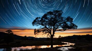 esplorando il cosmico balletto attraverso stella pista fotografia nel buio cielo riserve foto