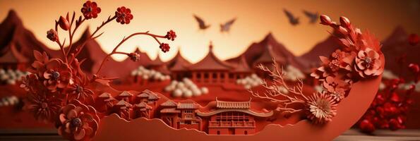 intricato carta tagliare decorazioni a Cinese nuovo anno mercati sfondo con vuoto spazio per testo foto