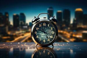 analogico orologio Impressionante mezzanotte simboleggiante nuovo inizi e fresco annuale piani foto
