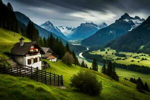 il Casa nel il montagne. ai-generato foto