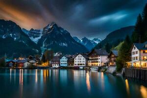 il cittadina di Altenkirchen, Austria, a notte. ai-generato foto