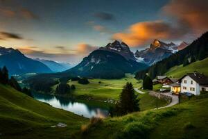 il Casa nel il montagne. ai-generato foto