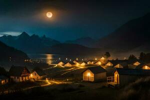 foto sfondo il Luna, notte, il montagne, il villaggio, il Luna, il villaggio,. ai-generato