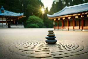 un' zen giardino con pietre nel il mezzo. ai-generato foto