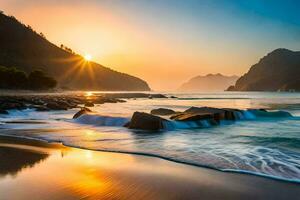 il sole sorge al di sopra di il oceano nel il mattina. ai-generato foto