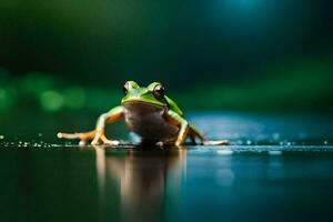 un' rana seduta su il terra nel il pioggia. ai-generato foto