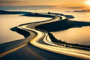 un' lungo strada con macchine guida su esso. ai-generato foto