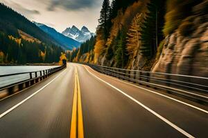un' autostrada con montagne nel il sfondo. ai-generato foto
